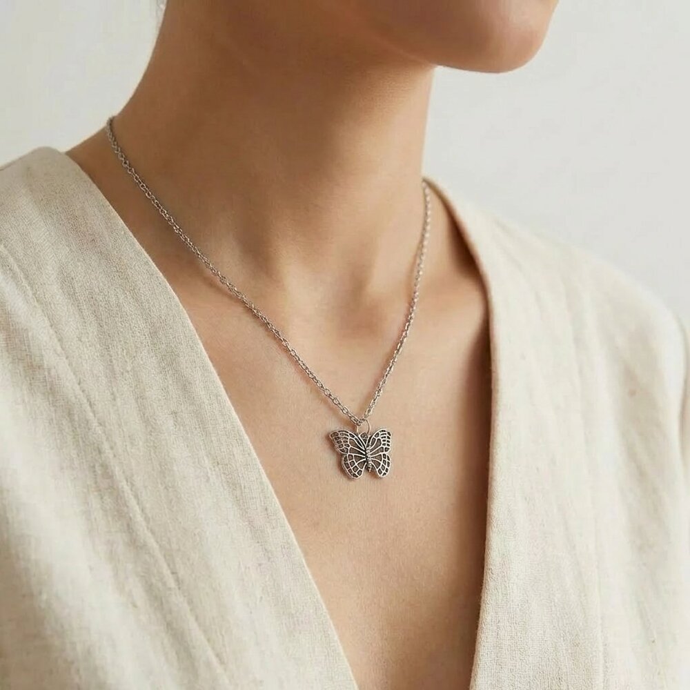 Silver vintage style Butterfly Necklace
